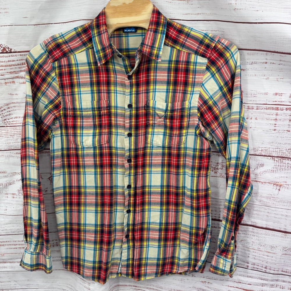 Kavu Flannel Shirt Mens Large Long Sleeve Plaid‎ Button Down Lightweight Casual